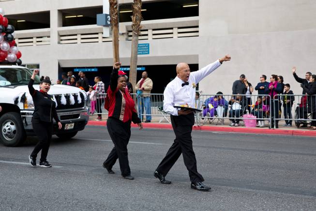 Members of the Culinary Workers Union, Local 226 march in the 33rd Annual Dr. Martin Luther King Jr. Parade in downtown Las Vegas, Monday Jan. 19, 2015.