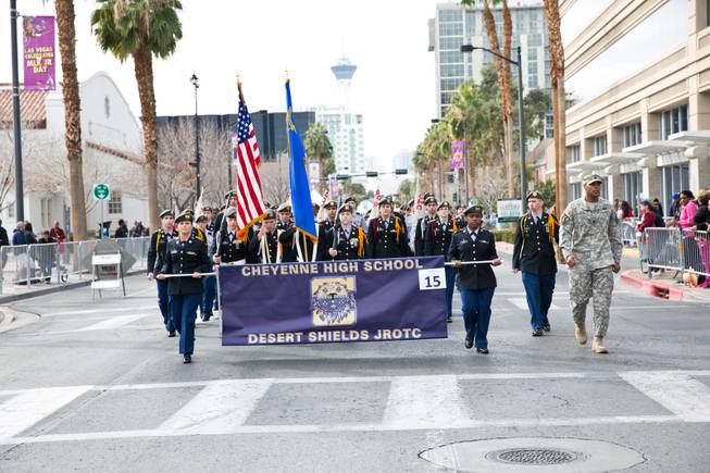 Cheyenne HS JROTC marches in the 33rd Annual Dr. Martin Luther King Jr. Parade in downtown Las Vegas, Monday Jan. 19, 2015.