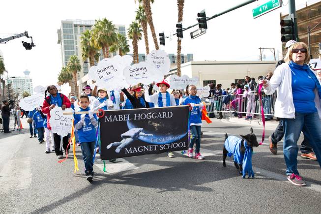 Students from Mabel Hoggard Elementary School march in the 33rd Annual Dr. Martin Luther King Jr. Parade in downtown Las Vegas, Monday Jan. 19, 2015.