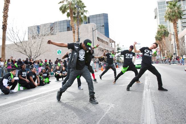 Dancers from The Factory Dance Academy perform for the crowd during the 33rd Annual Dr. Martin Luther King Jr. Parade in downtown Las Vegas, Monday Jan. 19, 2015.