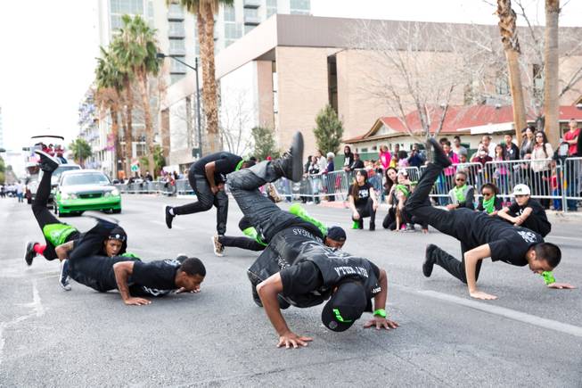 Dancers from The Factory Dance Academy perform for the crowd during the 33rd Annual Dr. Martin Luther King Jr. Parade in downtown Las Vegas, Monday Jan. 19, 2015.