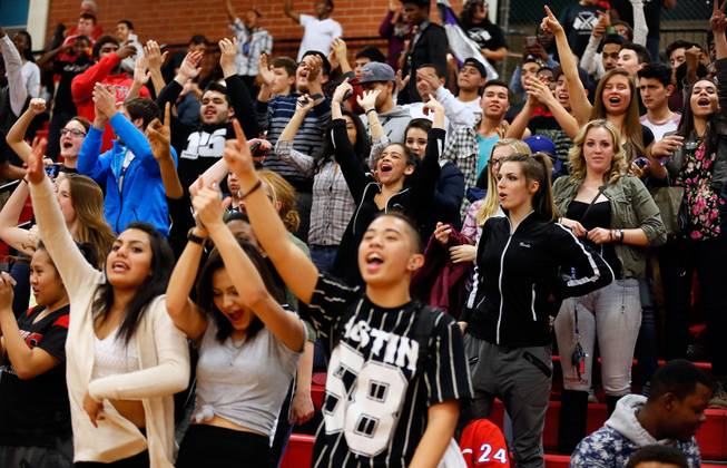 Valley High fans are excited about their win over Las Vegas High in their rivals basketball game on Tuesday, January 20, 2015.