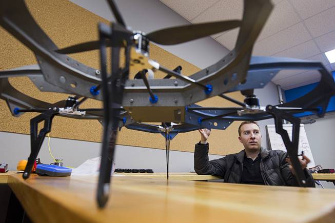 Greg Friesmuth, CEO/founder, talks about the Qua.R.K. (Quad Rotor Research Kit) drone at SkyWorks, a company producing research drones, in Henderson Monday, Jan. 26, 2015.