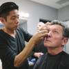 Kazu Tsuji works on the makeup for Bob Anderson, who plays Frank Sinatra in “Frank: The Man, The Music,” at Palazzo on Friday, Jan. 23, 2015, in Las Vegas.