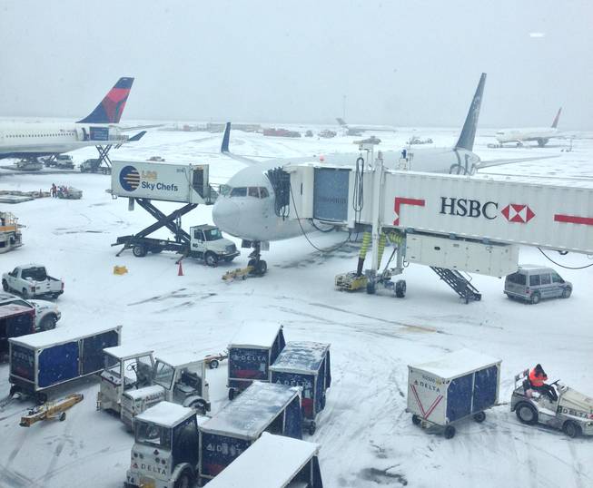The view at John F. Kennedy International Airport as a major snowstorm moves into New York City on Monday, Jan. 26, 2015.