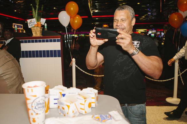 Jerry Gibson celebrates his birthday at the grand opening of White Castle at the Best Western Plus Casino Royale on the Strip on Jan. 27, 2015.
