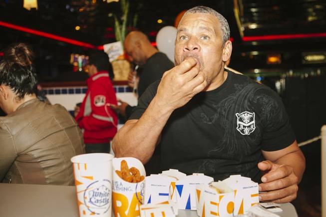 Jerry Gibson celebrates his birthday at the grand opening of White Castle at the Best Western Plus Casino Royale on the Strip on Jan. 27, 2015.