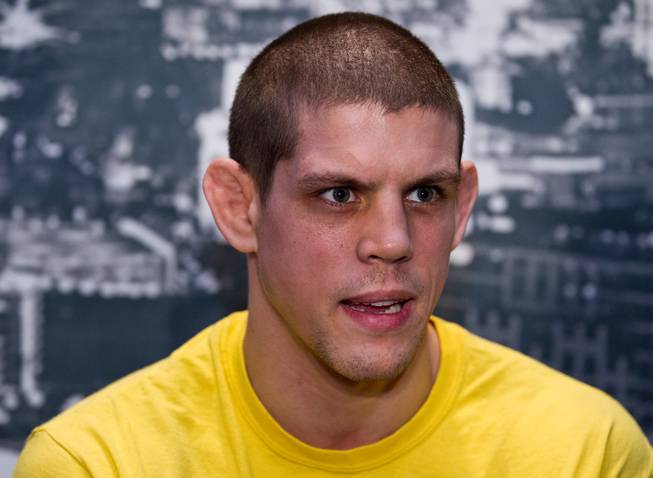 UFC lightweight Joe Lauzon considers a question during the UFC183 media day event on Thursday, January 29, 2015.