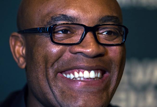 Featured UFC183 fighter Anderson Silva smiles broadly while answering a question during media day events at the MGM Grand on Thursday, January 29, 2015.
