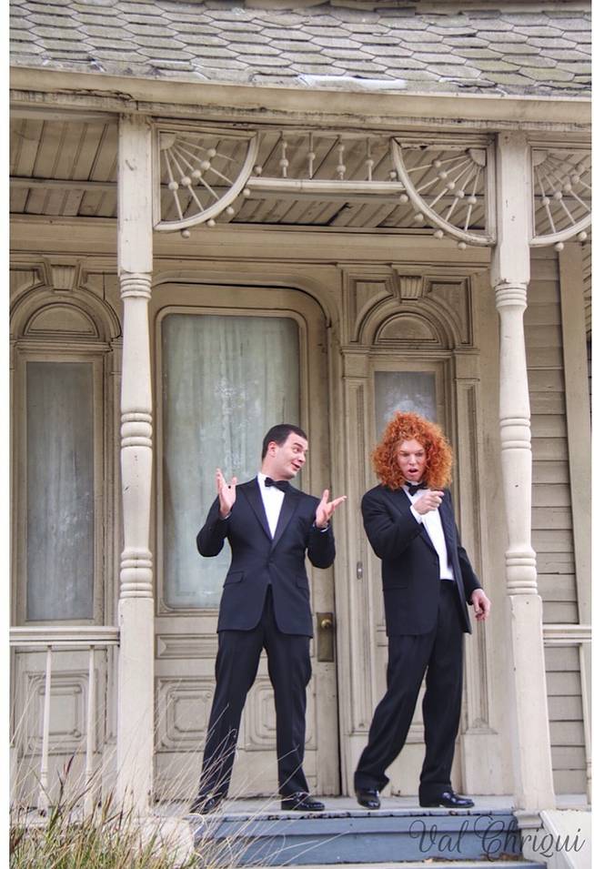 Brian Evans and Carrot Top at Universal Studios in Hollywood. 
