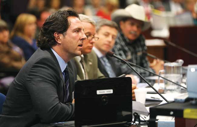Lobbyist David Goldwater and a panel of representatives testify before the 2013 Legislature in Carson City. Businesses and other agencies spend millions of dollars to have their interests represented to lawmakers.