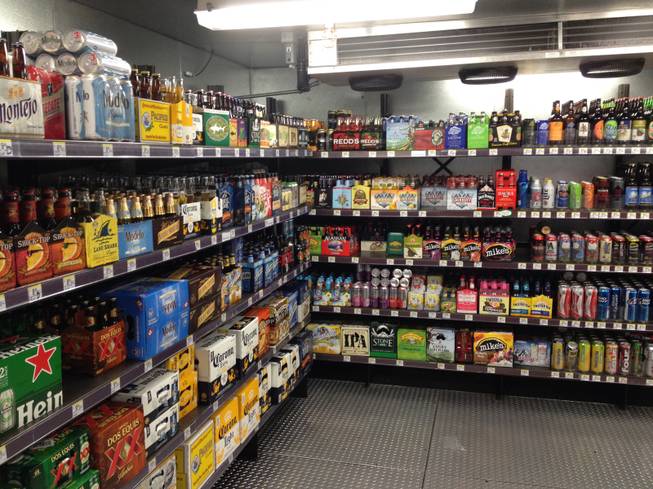 Beer is displayed for sale Monday, Feb. 9, 2015 inside the "beer cave" at the Walgreens between the Venetian and the Palazzo on the Strip...