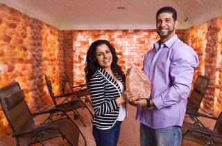 Owners Ava and Raffi Mucikyan pose at the Salt Room, a spa and halotherapy center in Summerlin, Monday, Feb. 16, 2015.