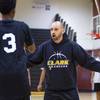 Clark High School head basketball coach Chad Beeten coaches during practice at the school Monday, Feb. 23, 2015. 
