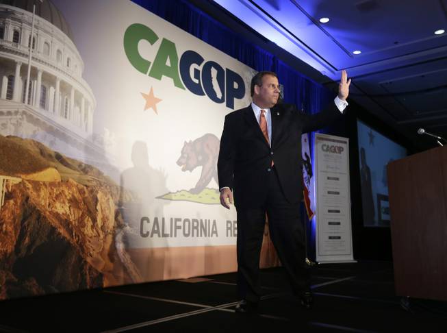 New Jersey Gov. Chris Christie waves as he leaves the stage after speaking to delegates at the California Republican Party Spring 2015 Organizing Convention in Sacramento, Calif., Saturday, Feb. 28, 2015. Christie told the crowd of about 500 lunch guests that the party should not rush into choosing a 2016 presidential nominee because of pressure from pundits and donors.