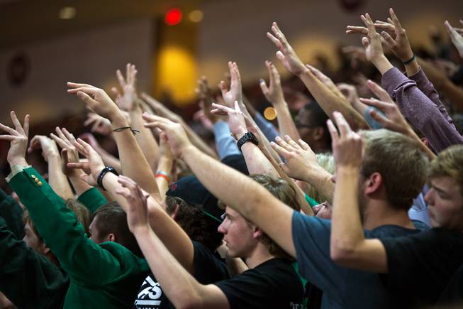 Palo Verde fans attempt to will in a foul shot versus Bishop Gorman during the NIAA Division 1 State Basketball Championships on Friday, February, 27, 2015.