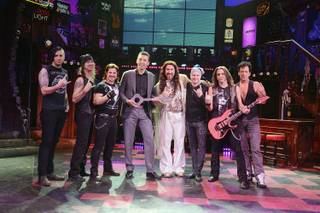 Venetian and Palazzo Vice President of Food and Beverage Sebastien Silvestri presents “Rock of Ages” guest star Joey Fatone with the key to the Bourbon Room on Friday, Feb. 27, 2015, at the Venetian.
