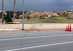 A view of where a driver lost control and left the roadway in Mesquite, Tuesday, March 3, 2015.