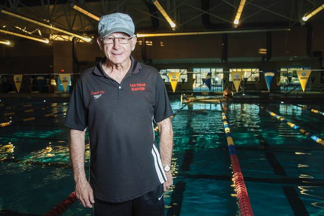 Victor Hecker coaches swimming five days a week at Desert Breeze Pool in Las Vegas.