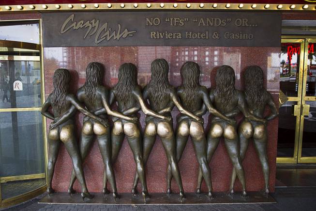 The Crazy Girls sculpture is shown outside the Riviera Sunday, March 22, 2015. The casino is scheduled to close on May 4 and be demolished to make way for a Las Vegas Convention Center expansion.
