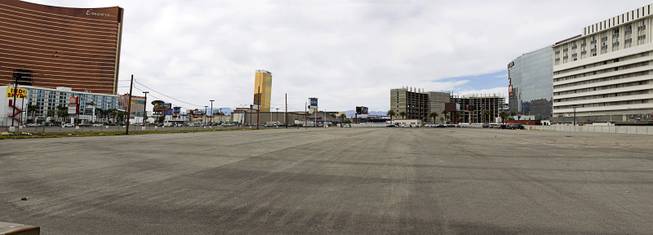 A view of an empty lot owned by development company Triple Five between the  Peppermill Restaurant & Fireside Lounge and the Riviera Sunday, March 22, 2015.