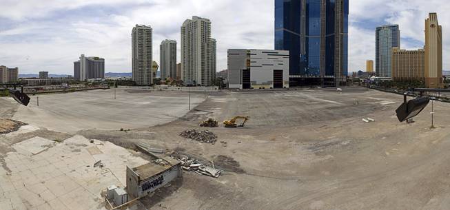 A view of the former Wet'n'Wild water park site, foreground, and the stalled Fountainebleau casino project Sunday, March 22, 2015. The site was proposed for sports arena by former UNLV basketball player Jackie Robinson but no progress is visible.