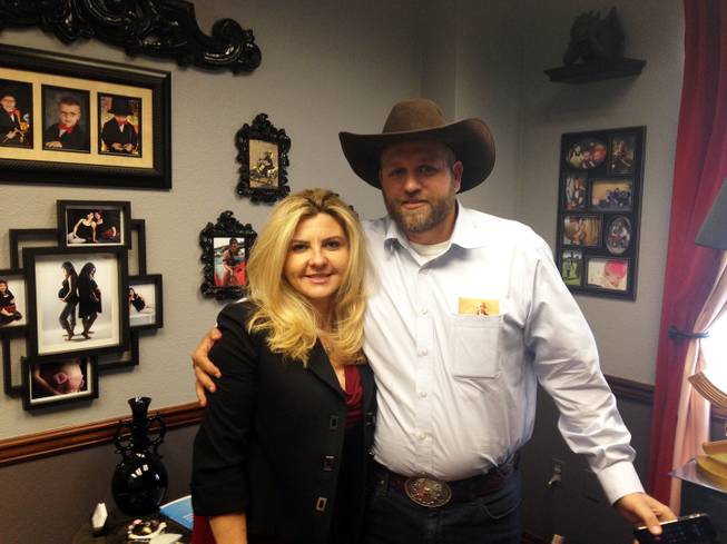 Assemblywoman Michele Fiore appears with Ammon Bundy, the son of Nevada rancher Cliven Bundy, in her office Tuesday, March 24, 2015.