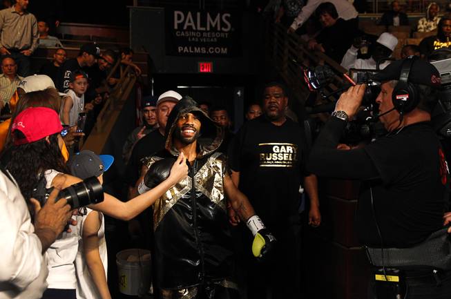 Gary Russell Jr. of Washington D.C. arrives for his fight against WBC featherweight champion Jhonny Gonzalez at the Palms Saturday, March 28, 2015. Russell took the title with a fourth-round TKO.