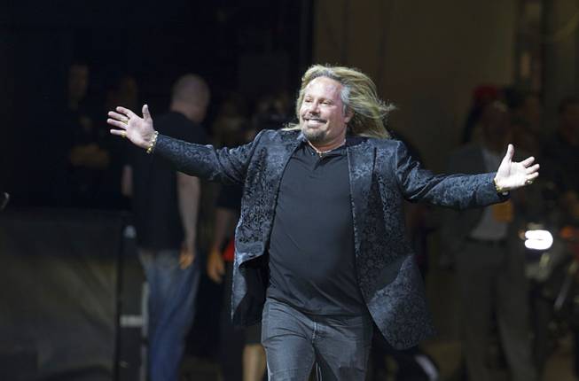 Motley Crue singer and Las Vegas Outlaws owner Vince Neil during the Outlaws' inaugural game against the San Jose SaberCats at the Thomas & Mack Center Monday, March 30, 2015.