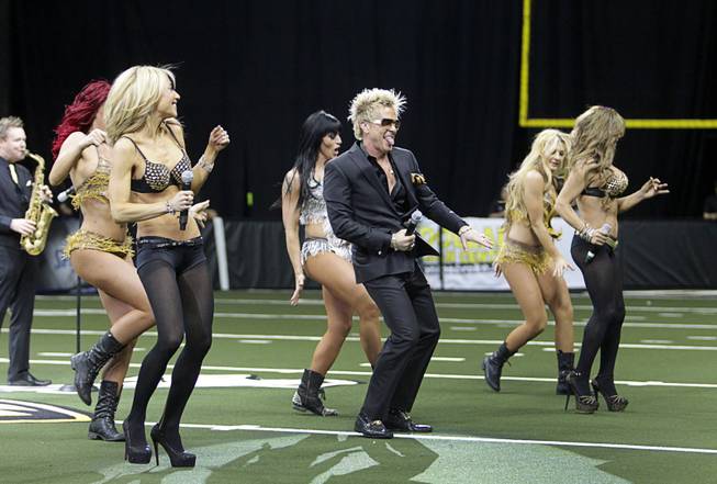 Zowie Bowie performs at halftime during the Outlaws' inaugural game against the San Jose SaberCats at the Thomas & Mack Center Monday, March 30, 2015.