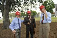 From left, former State Superintendent Paul Pastorek, New Orleans Public Schools Superintendent Darryl Kilbert and Recovery School District Superintendent Paul Vallas celebrate after the groundbreaking ceremony for the new Langston Hughes Elementary in New Orleans, Tuesday, June 10, 2008. 