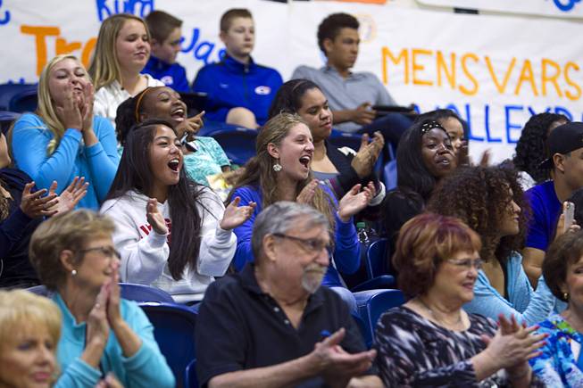 Friends cheer as softball player Jasmine Gibson is introduced during a signing day ceremony at Bishop Gorman High School Wednesday, April 15, 2015. Eight student-athletes signed national letters of intent.  .