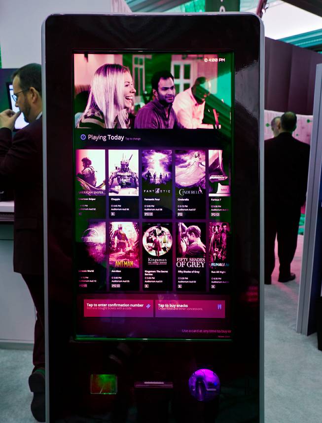 An interactive ticketing kiosk by NCR is on display in the trade show during the CinemaCon Convention officially run by the National Association of Theatre Owners (NATO) at Caesars Palace on Tuesday, April 21, 2015.