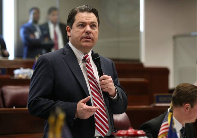 Nevada Senate Majority Leader Michael Roberson speaks during Senate floor debate on Gov. Brian Sandoval's tax proposal to overhaul the state's business license fees at the Legislative Building in Carson City on Tuesday, April 21, 2015.