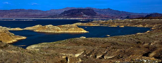 Lake Mead is now at it's the lowest level since it was filled in the 1930s and 148 feet below capacity with more and more rock being exposed on Wednesday, April 22, 2015.