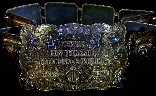 An International Gold Belt presented to Elvis by the International Hotel for shattering all attendance records in the city now apart of Gracelands first-ever permanent exhibition outside of Memphis located within the Westgate Resorts on Thursday, April 23, 2015.