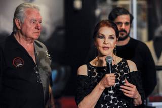 Westgate Resorts CEO David Siegel, Priscilla Presley and Graceland Holdings Managing Partner Joel Weinshanker attend the grand opening of “Graceland Presents Elvis: The Exhibition, The Show, The Experience” on Thursday, April 23, 2015, at Westgate Las Vegas.