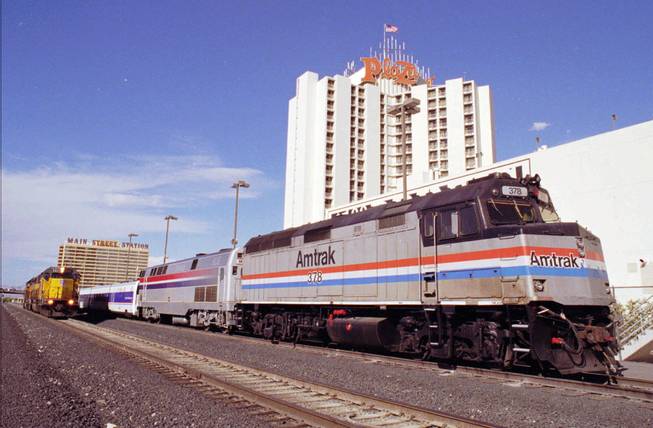 An Amtrak passenger train prepares to depart from downtown Las Vegas in this May 7, 1997 file photo. Amtrak dropped its Desert Wind route between Los Angeles and Ogden, Utah, via Las Vegas and Salt Lake City in 1997.