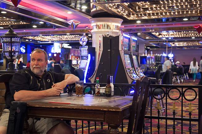 2:08 p.m. - Terry Miller of Huntersville, N.C., stops at the Wicked Vicky Tavern in the Riviera on Sunday, May 3, 2015. Miller was at the Riviera competing in the American Poolplayers Association annual tournament and finished third in his division. The tournament will move to the Westgate next year. 