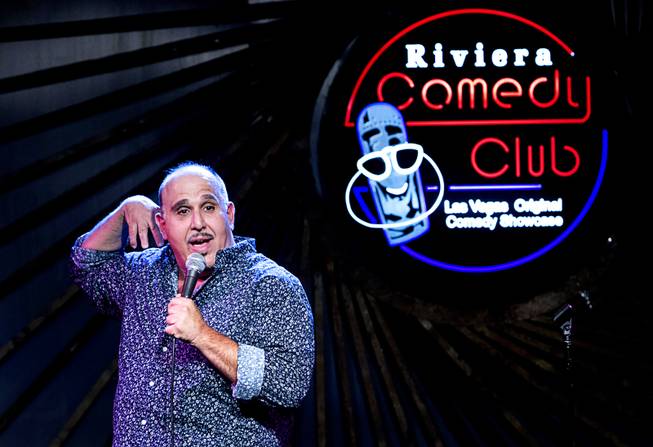 9:33 p.m. - Comedian Michael Wheels Parise performs during the final night of the Riviera Comedy Club Sunday, May 3, 2015.