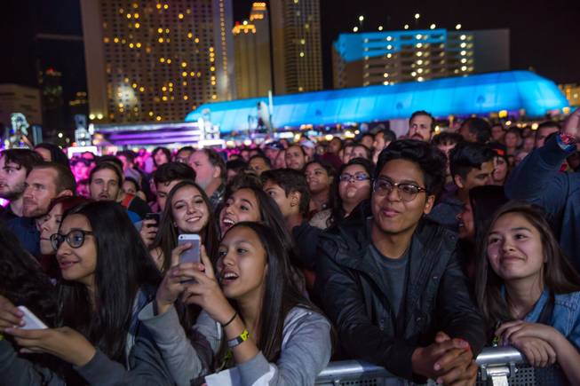 The crowd watches Foster the People perform during night one of Rock in Rio Las Vegas, Friday May 8, 2015.