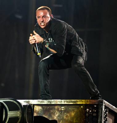 Linkin Park performs for the crowd late Day 2 of Rock in Rio USA on Saturday, May 9, 2015.