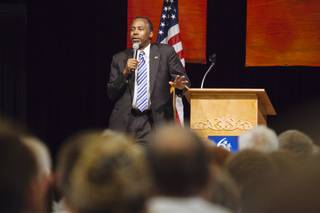 Ben Carson speaks at Opportunity Village, 6050 S Buffalo Drive, in Las Vegas, Nevada on May 13, 2015.