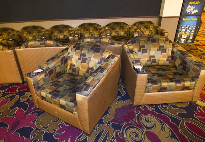 Arm chairs ($110.00) from the sports book are shown during the first day of a liquidation sale at the Riviera Thursday, May 14, 2015.