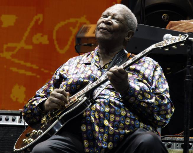 In this June 26, 2010, photo, B.B. King performs during the Crossroads Guitar Festival in Chicago. King died Thursday, May 14, 2015, peacefully in his sleep at his Las Vegas home at age 89, his lawyer said. 