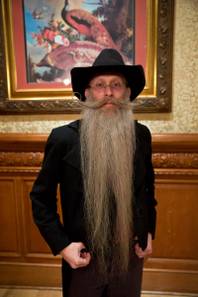 Aarne Bielefeldt poses for a portrait after winning Best Mustache at the Whiskerino Contest, a facial hair competition during the Las Vegas Elk's Helldorado Days, Sat May 16, 2015.