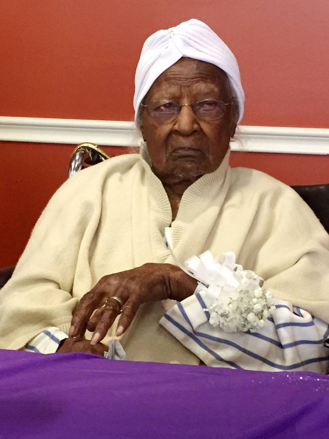 Jeralean Talley, born May 23, 1899, is honored at the Inkster, Mich., district office of the Michigan Department of Health and Human Services on May 21. She celebrated turning 116 two days later.