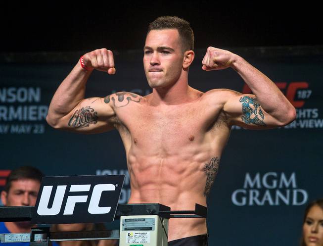 Welterweight contender Colby Covington poses for the fans during UFC187 weigh ins at the MGM Grand Ballroom on Friday, May 22, 2015.