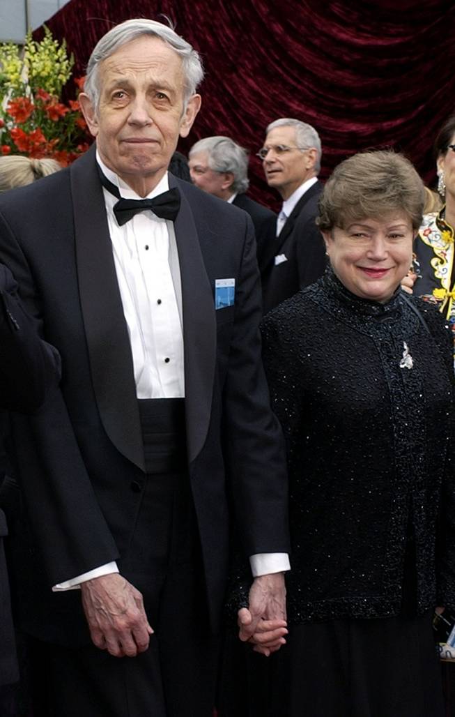 In this March 24, 2002, file photo, John Nash, left, and his wife, Alicia, arrive at the 74th annual Academy Awards in Los Angeles. Nash, the Nobel Prize-winning mathematician whose struggle with schizophrenia was chronicled in the 2001 movie "A Beautiful Mind,” died in a car crash along with his wife in New Jersey on Saturday, May 23, 2015, police said.