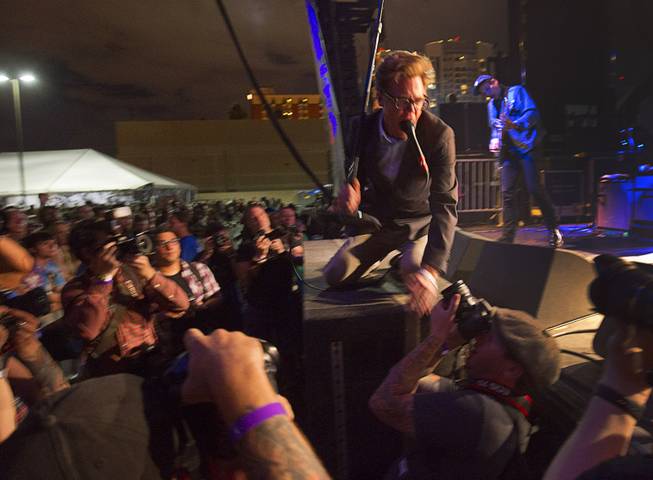 Spencer Moody, center, of Murder City Devils, performs during the 17th annual Punk Rock Bowling & Music Festival in downtown Las Vegas Sunday, May 24, 2015.